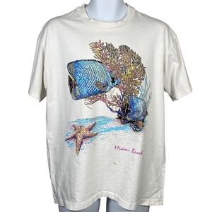Vintage 1993 Miami Beach T Shirt Size L Glitter Fish Single Stitch Made in USA